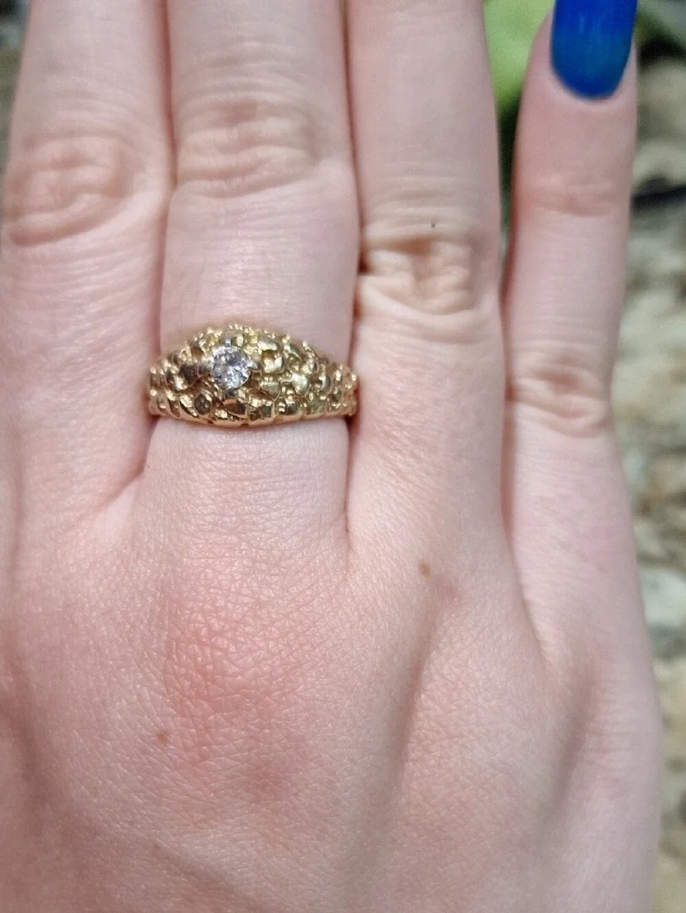 Gold Nugget Diamond Accent Womens Ring